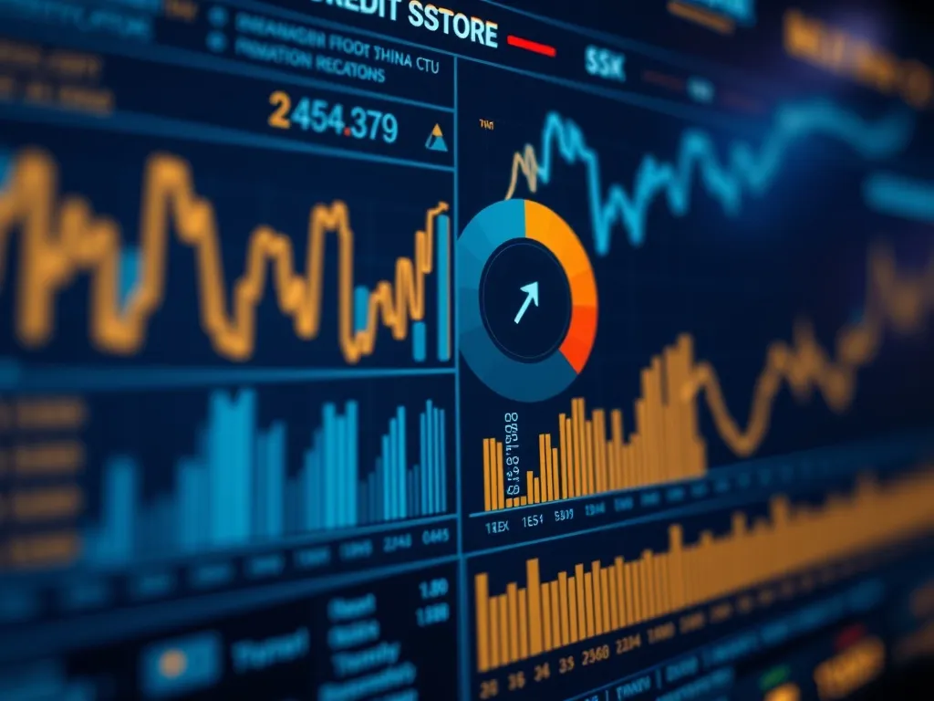 A high-tech digital interface showing financial data charts