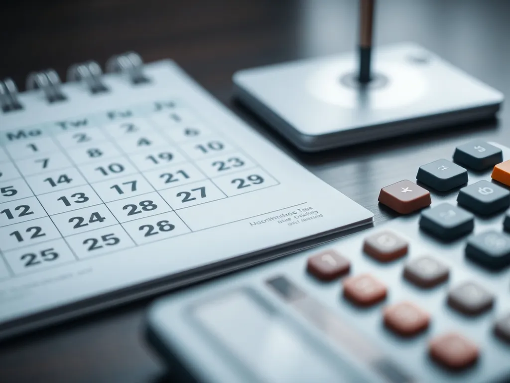 A close-up of a high-end calendar and a calculator on a dark